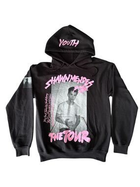 Shawn Mendes Black Concert Hoodie Pink Graphic Print Small